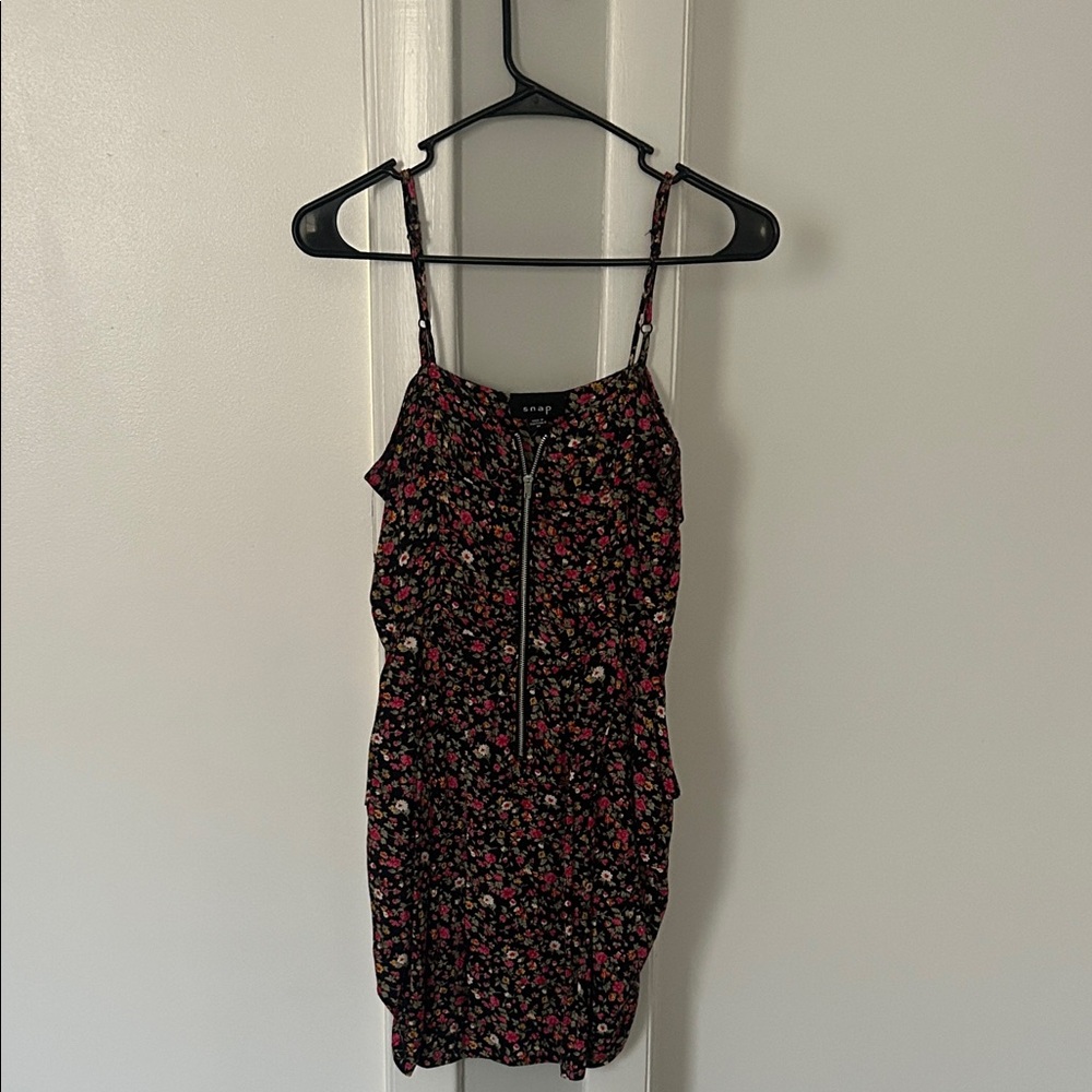 H&M Black Mini Dress with Pink Floral Pattern